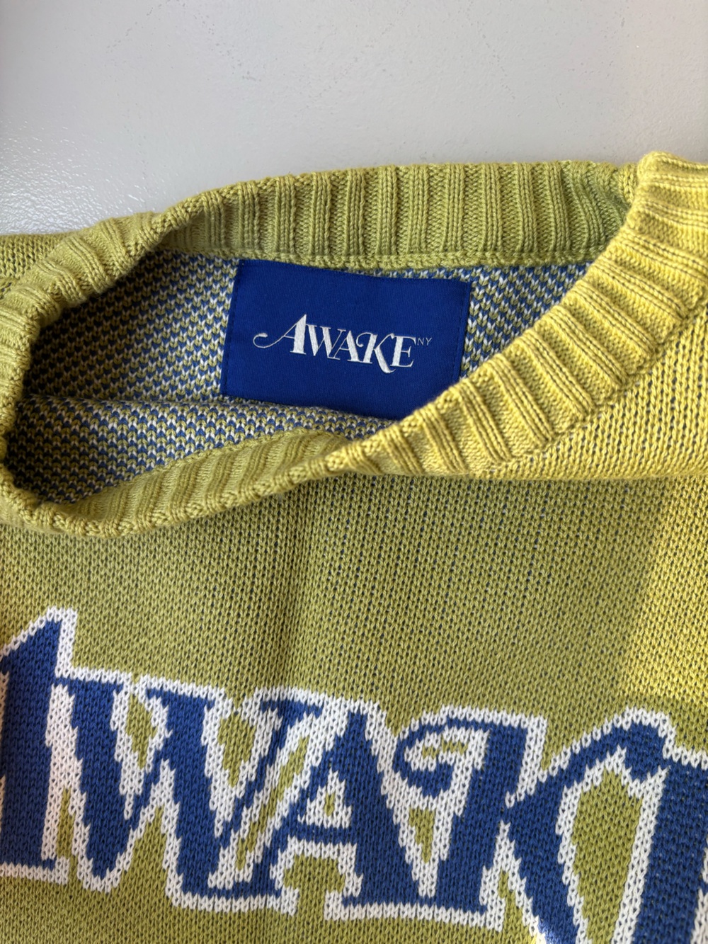 Awake Yellow Crewneck Sweater with Blue Script - Picture 2 of 5